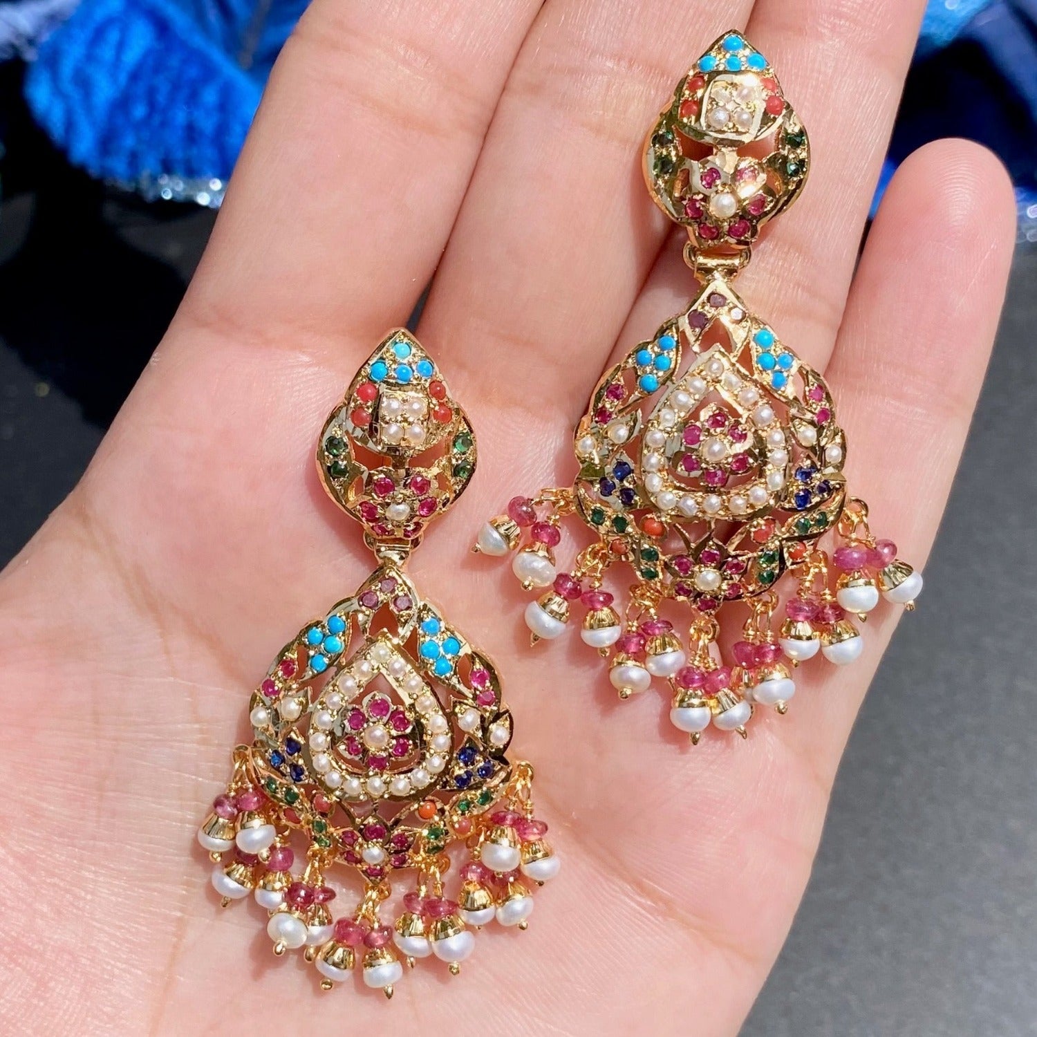 nizami silver jadau earrings with gold plating