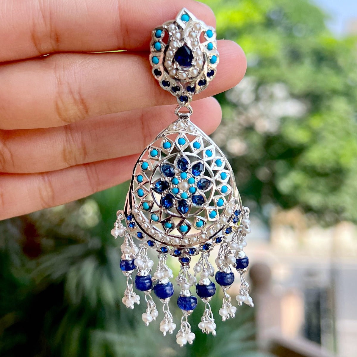 bohemian silver earrings for women studded with stones