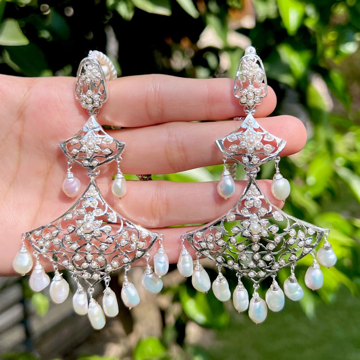 Vintage Edwardian Style Silver Earrings | Freshwater Seed Pearls
