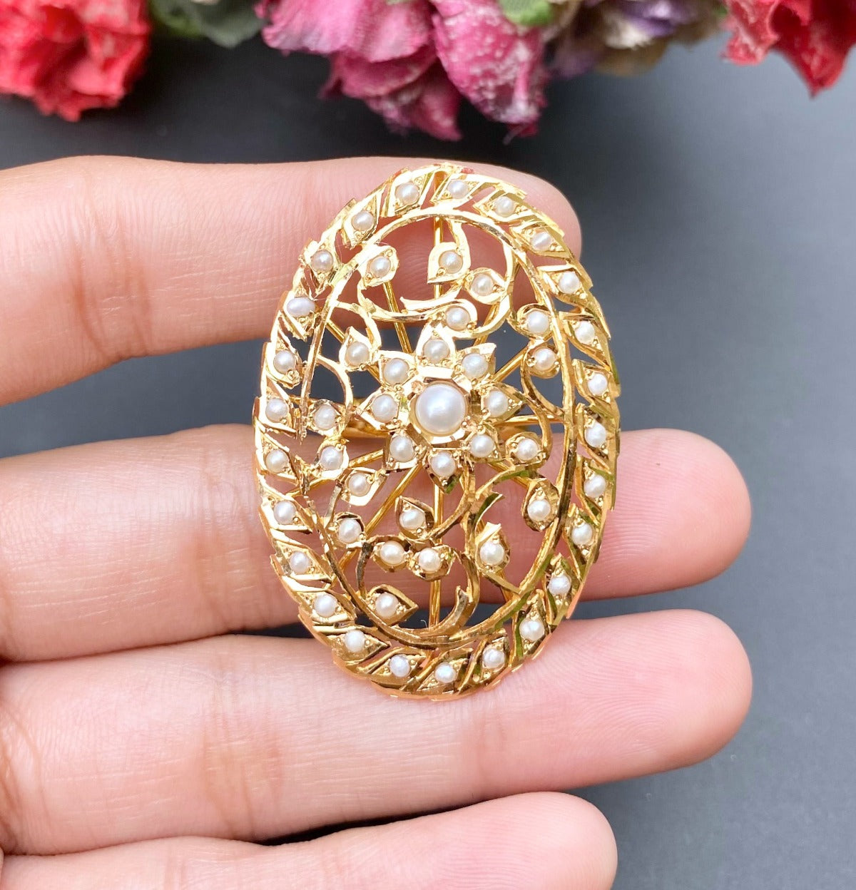 vintage seed pearl ring on gold