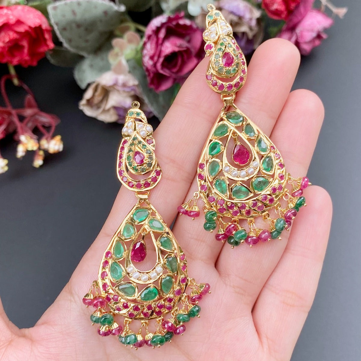 buy real gold jadau earrings in delhi