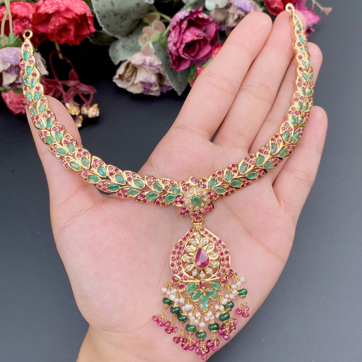 peacock necklace set in 22k gold