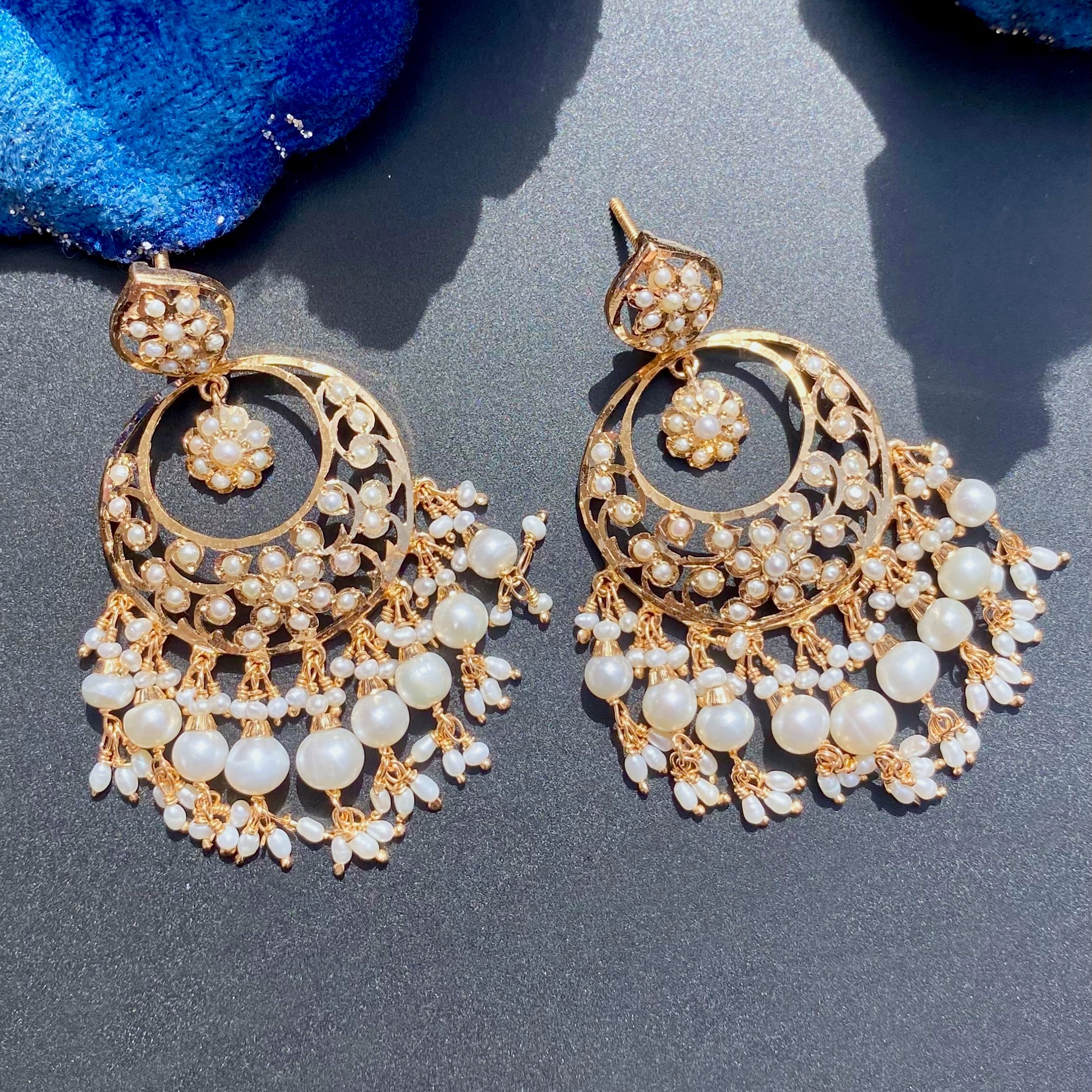 Exquisite Gold Plated Jadau Chandbali Earrings | Freshwater Pearls ER 490