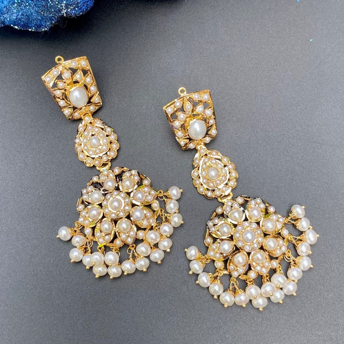 Beautiful Floral Pearl Earrings in 22ct Gold GER 061
