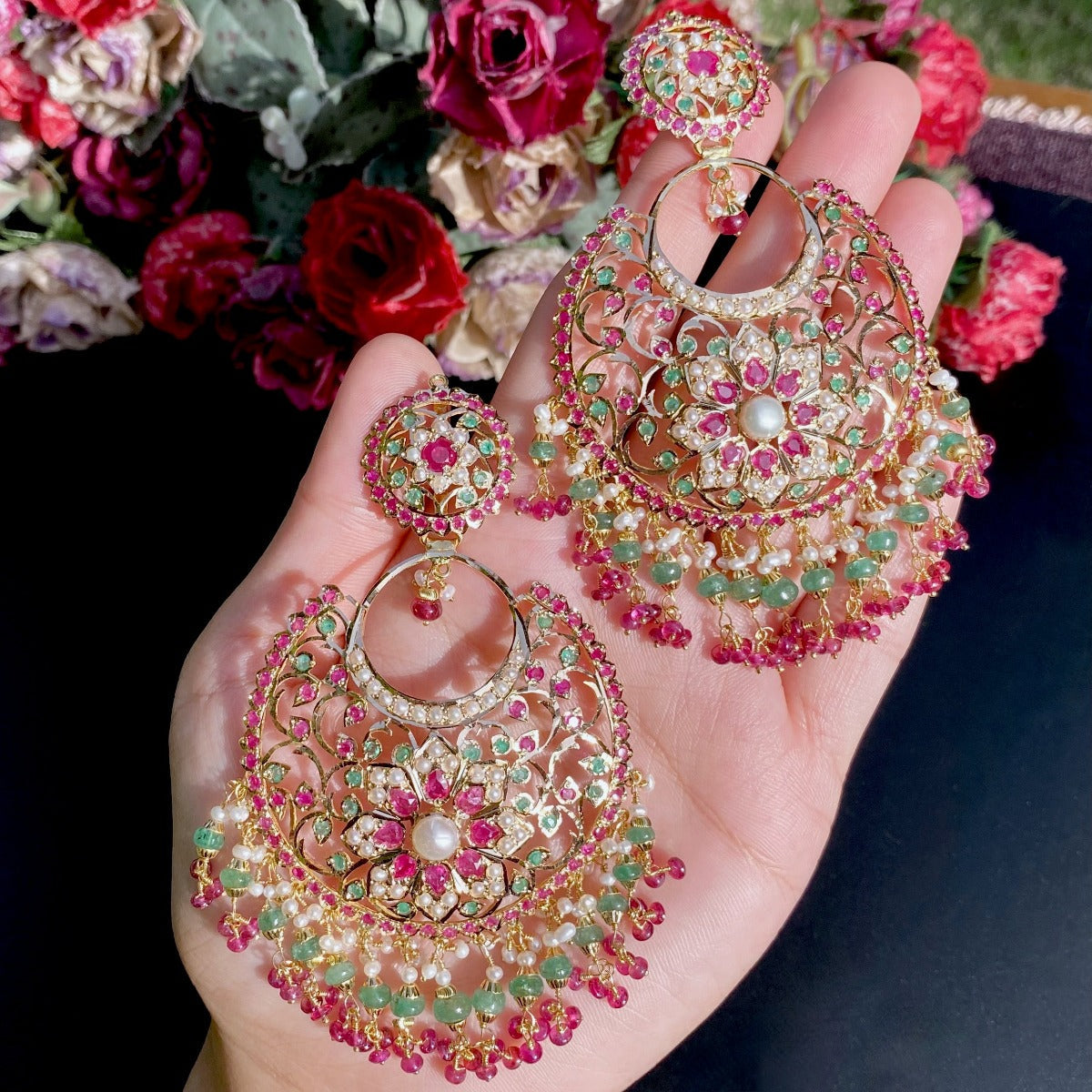 buy real gold Hyderabadi chandbali earrings in usa