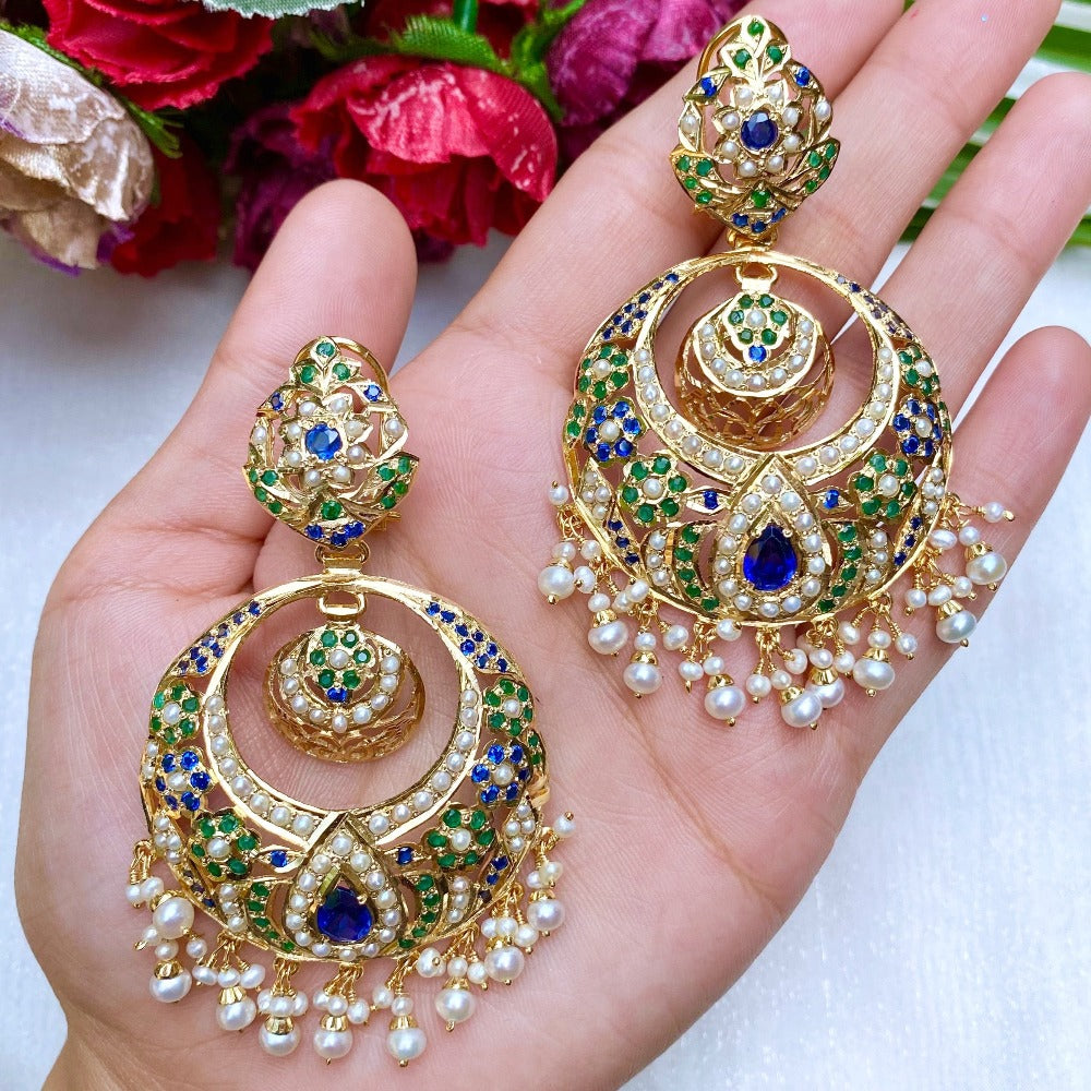 multicolour chandbali earrings in gold plated silver