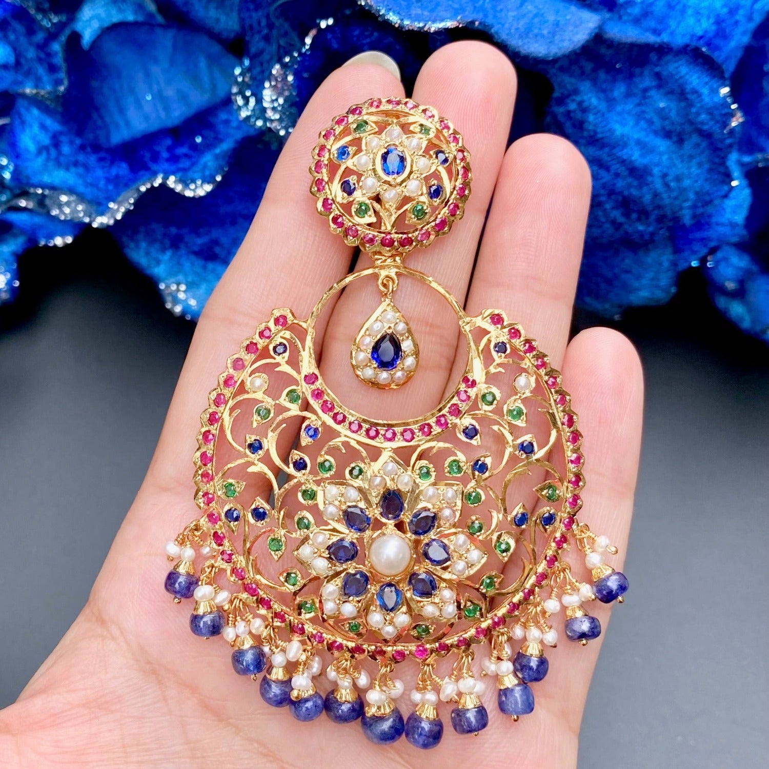 Chandbali Earrings | Gold Polish Indian Jewelry On Sterling Silver Base | Rudradhan ER 494