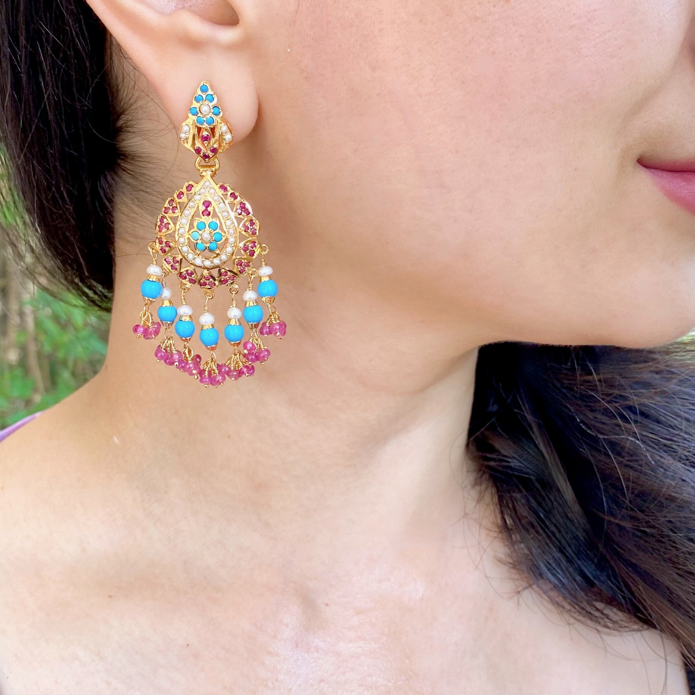 Ruby & Feroza Earrings | Gold Plated on Silver | For Women ER 616