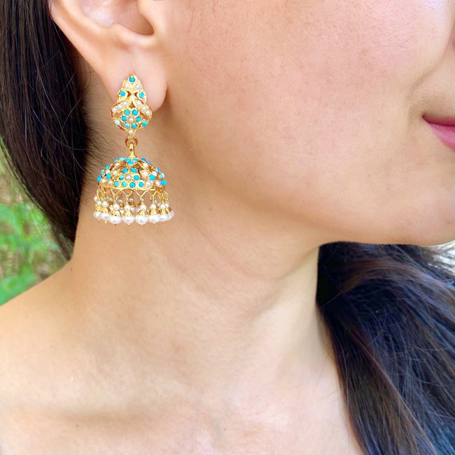 pearl feroza jhumka earrings