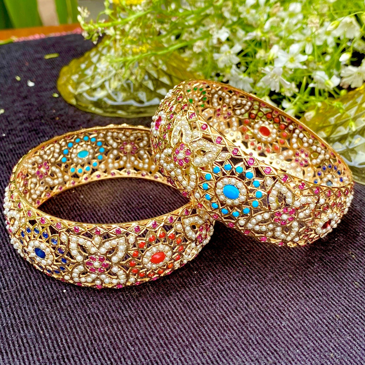 Navaratna bangles with gold plating