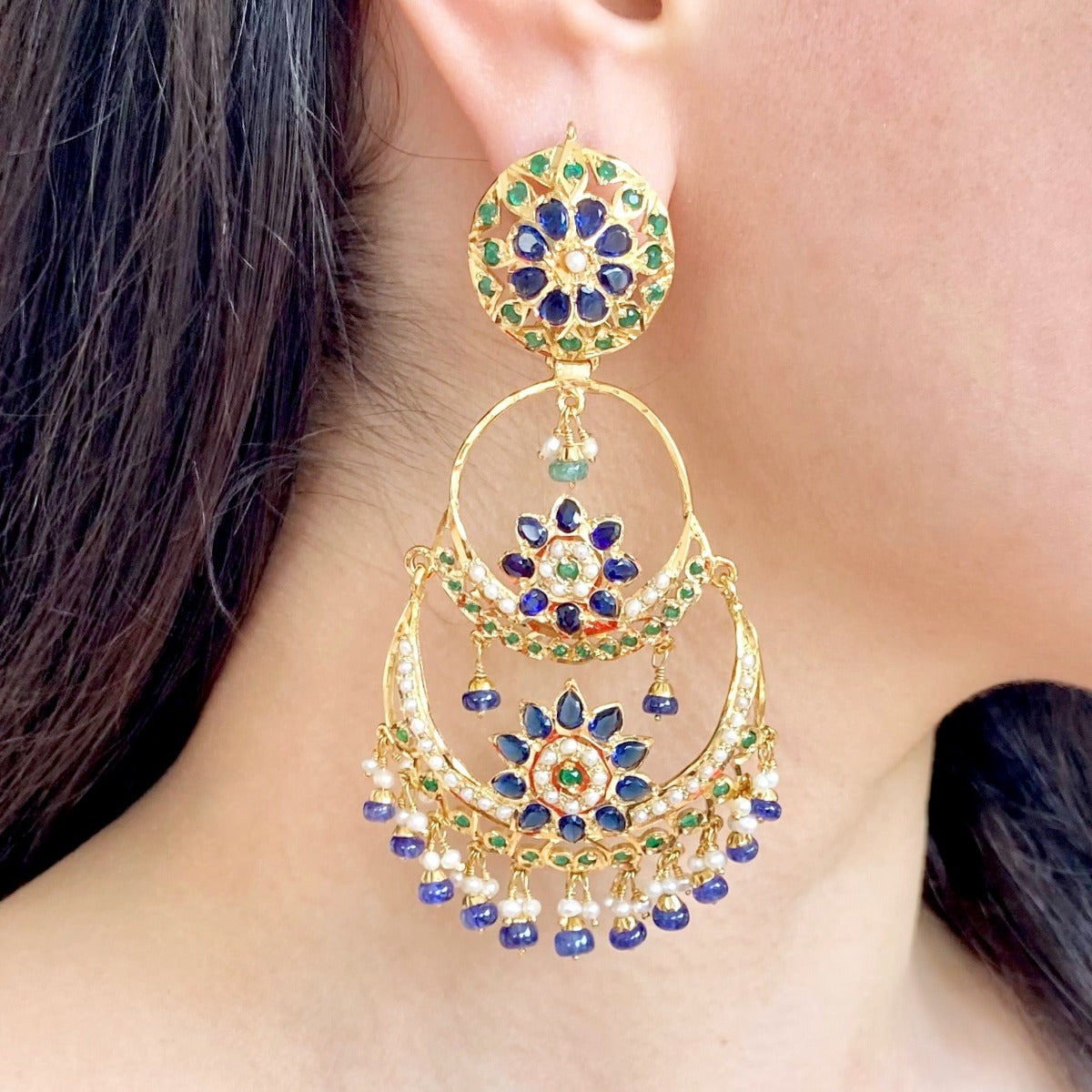 Buy Latest Hyderabadi Blue Sapphire Earrings Online