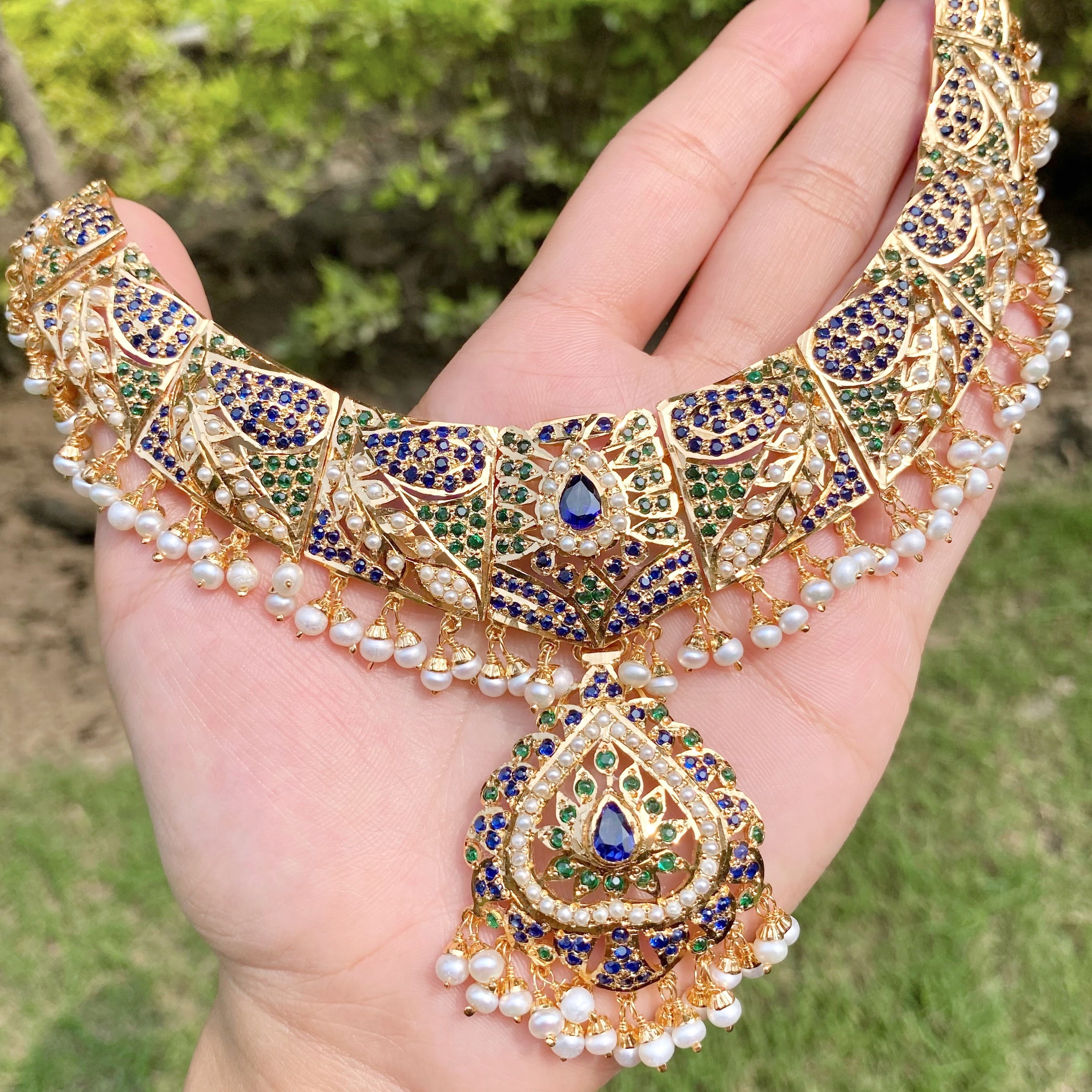 Bridal Wear Jewelry Set | Blue Sapphire Jadau Necklace Set NS 215