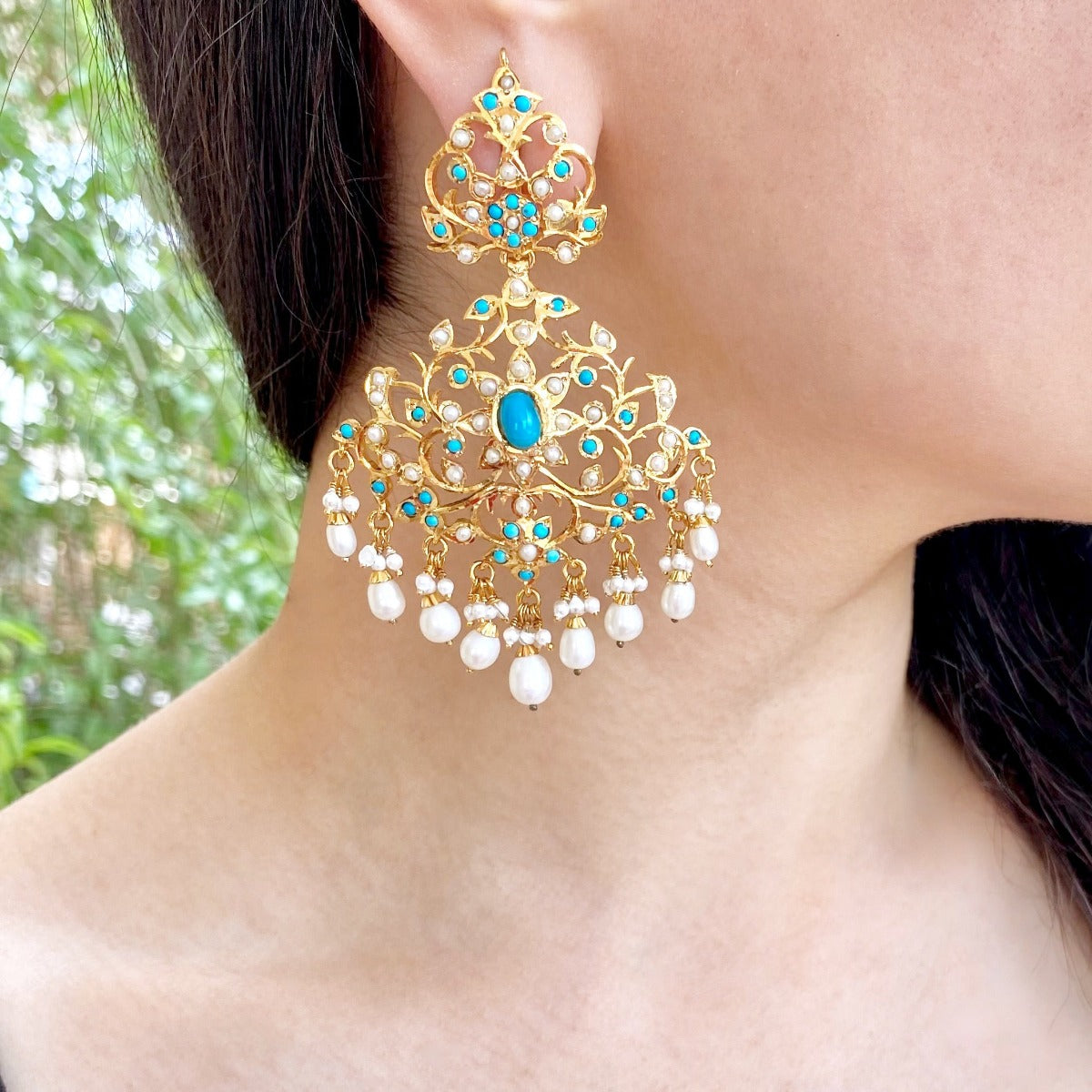 pakistani pearl pheroza earrings in gold polish