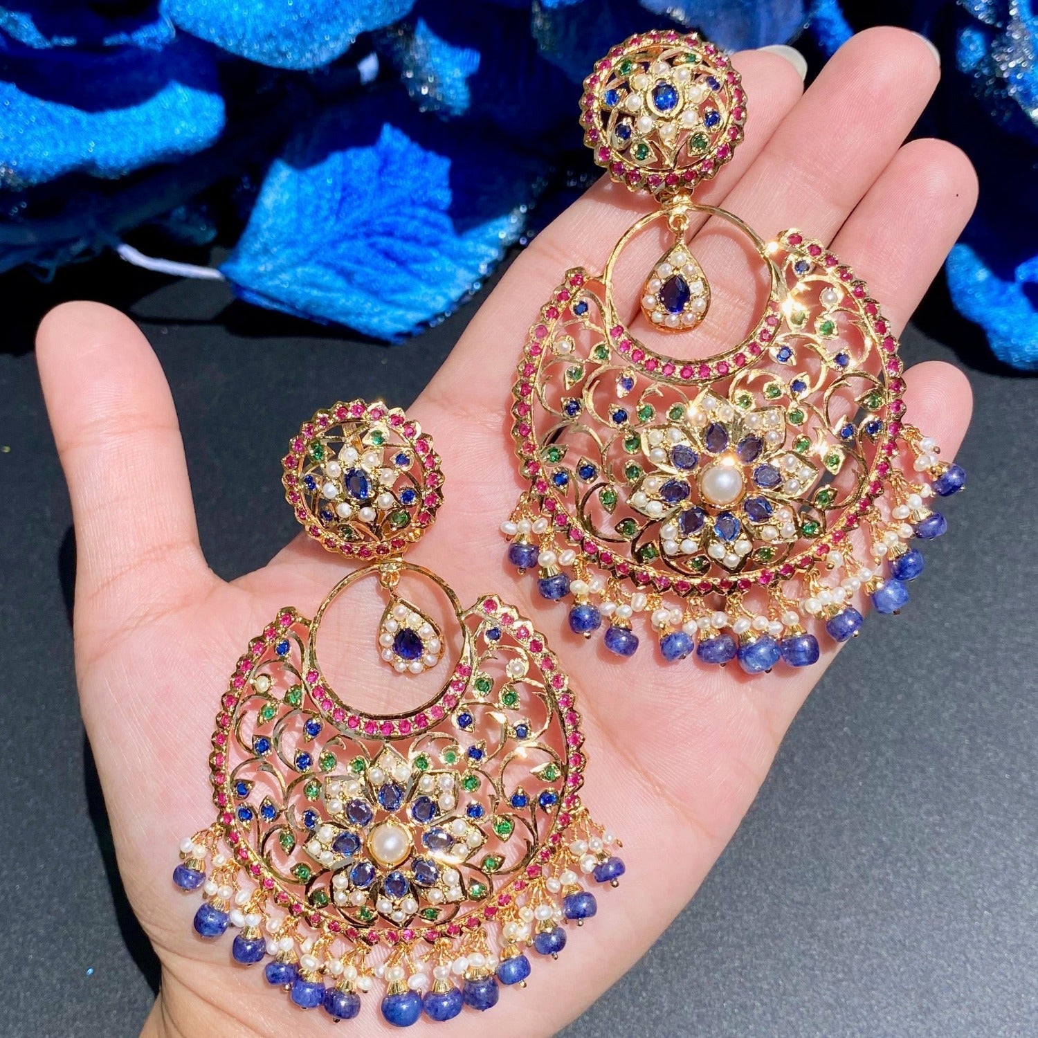 Chandbali Earrings | Gold Polish Indian Jewelry On Sterling Silver Base | Rudradhan ER 494