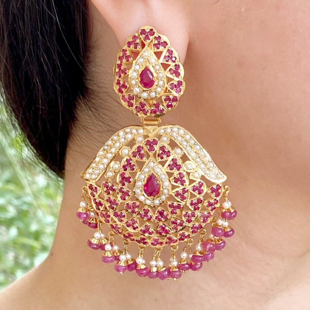 Multicolored Jadau Earrings in Gold Plated Silver ER 011