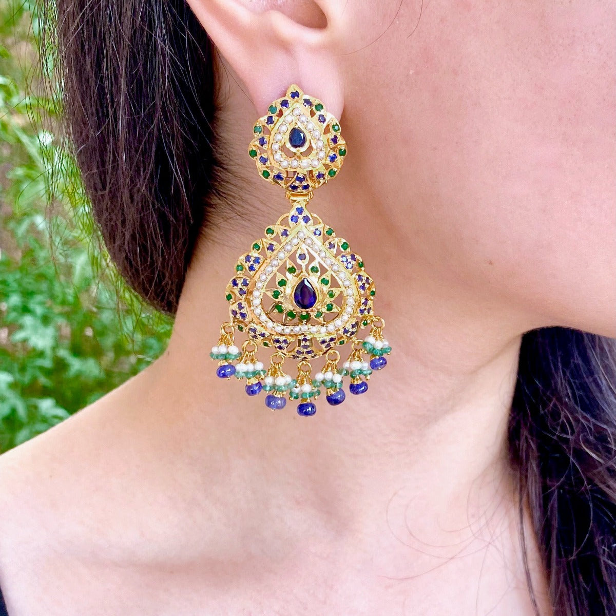 gold plated jadau earrings