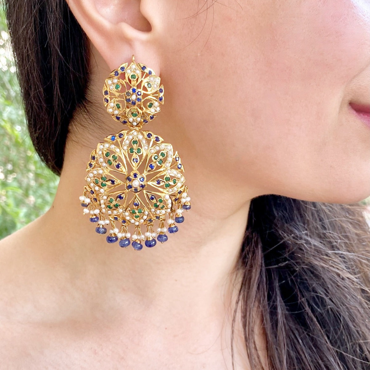 Multicolored Statement Earrings in Gold Plated Silver ER 309