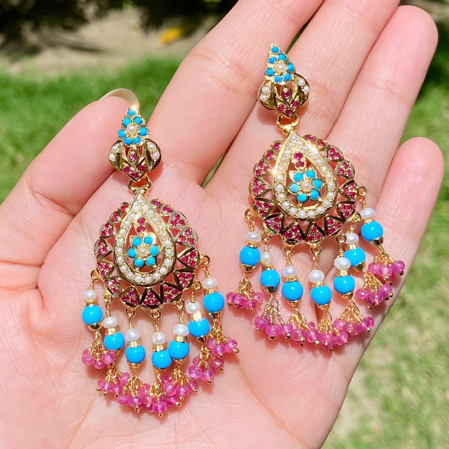 Ruby & Feroza Earrings | Gold Plated on Silver | For Women ER 616