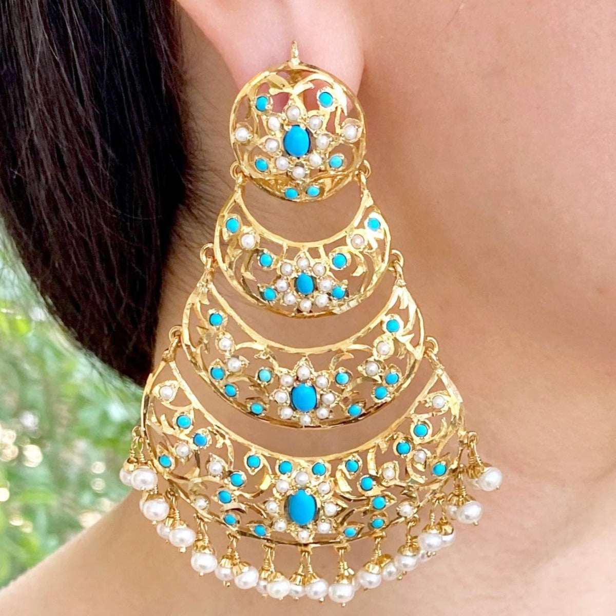 gold plated statement Indian feroza earrings