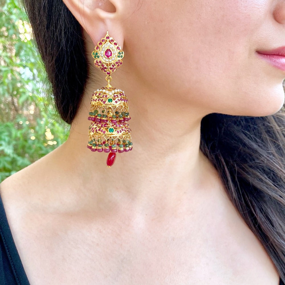 gold plated punjabi double jhumka