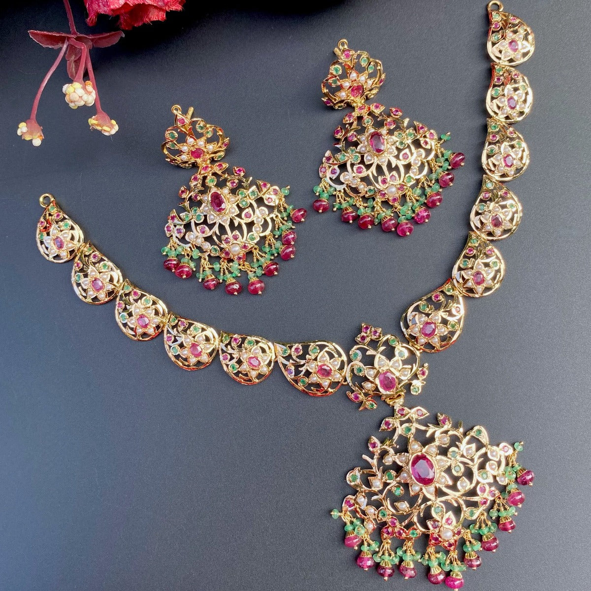Antique Edwardian Victorian Style Necklace Set  | Solid 22k Gold | Handmade
