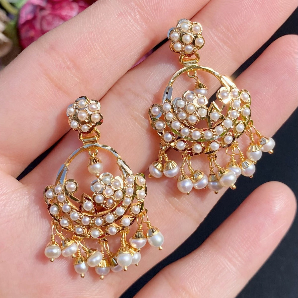 Lightweight 1 tola Gold chandbali earrings