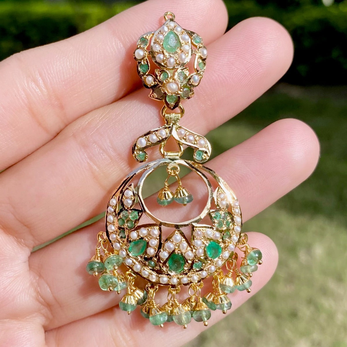 emerald chandbali on 22k gold