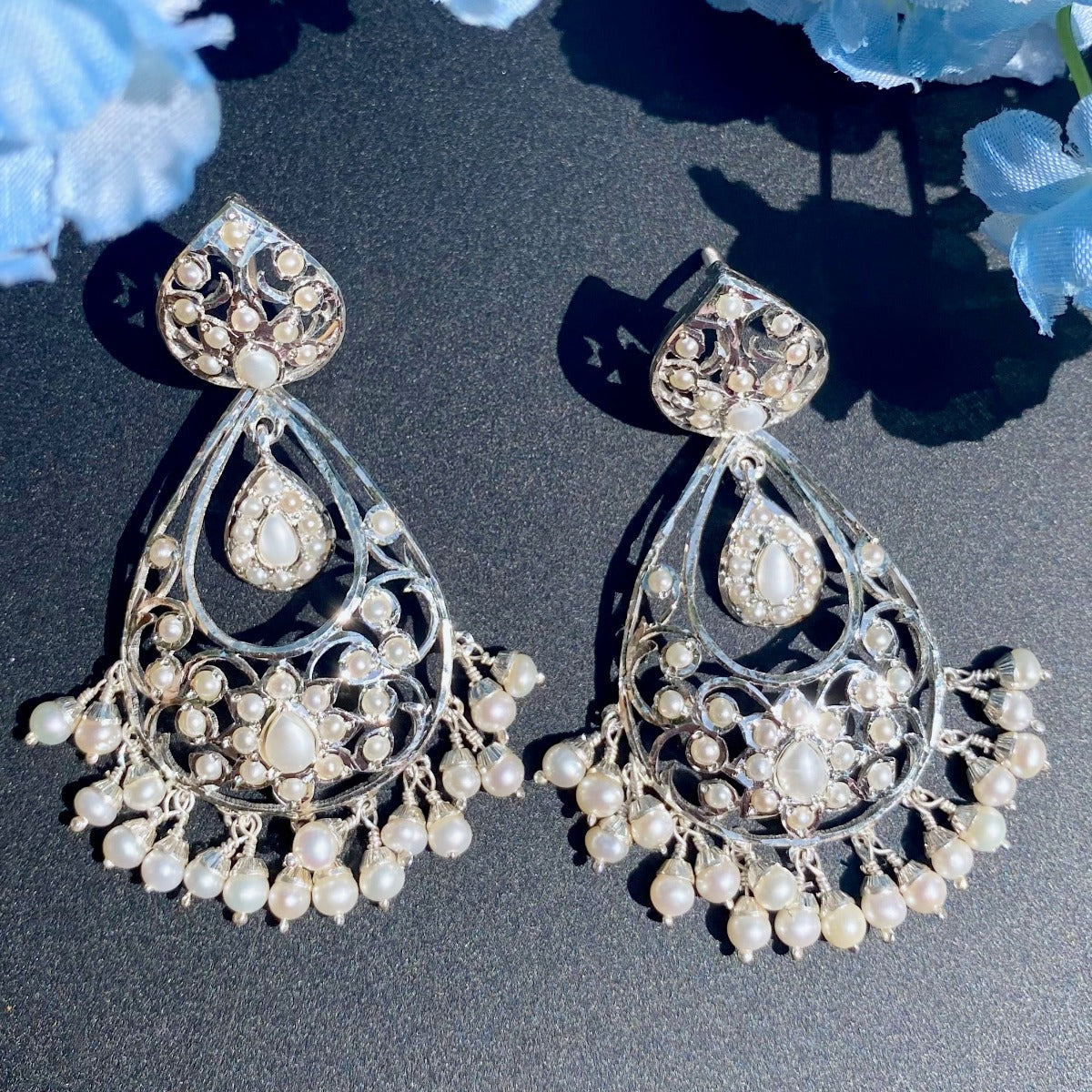 indo western party wear silver earrings