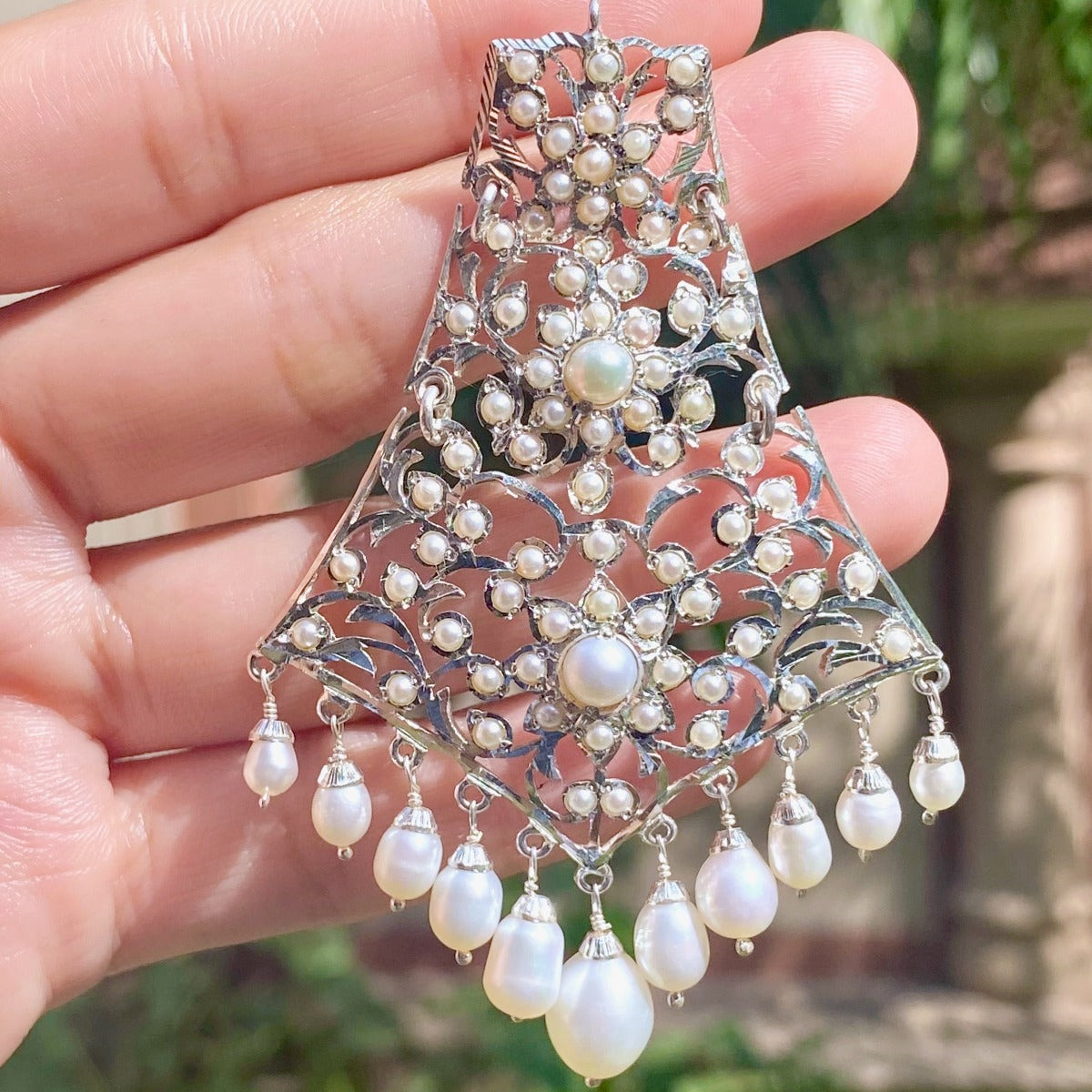 Edwardian Vintage Style Silver Earrings | Freshwater Seed Pearls