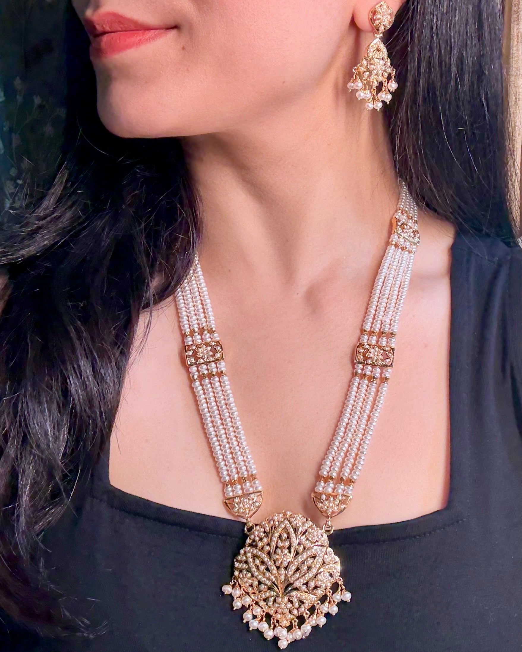 Authentic Pearl Rani Haar Set | Traditional Design | Gold Plated on Silver Base NS 423