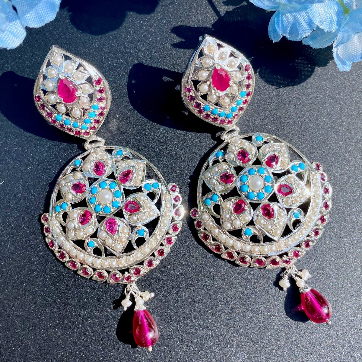 white silver jadau earrings