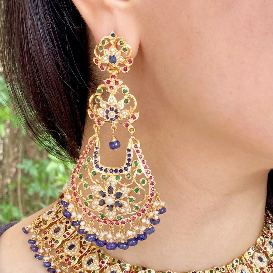 Statement Chandelier Earrings | Multicolored Jadau Jewelry ER 450E