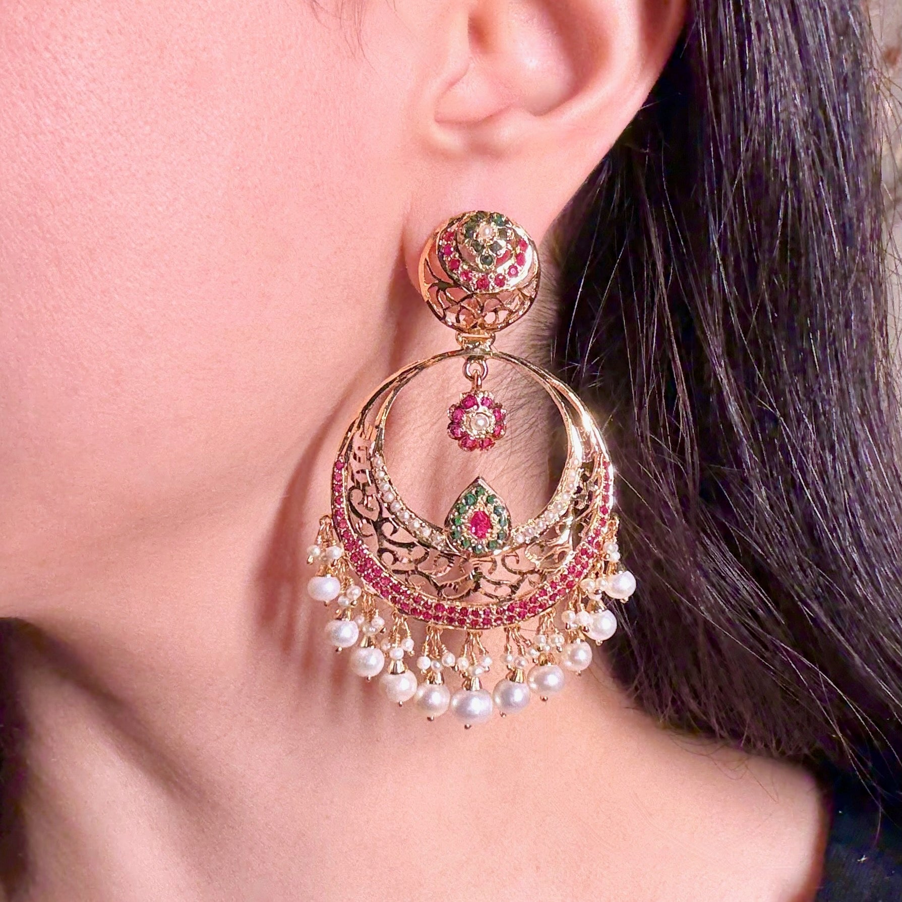 Intricate Chandbali Design | Stone Studded Earrings on 925 Silver | ER 604