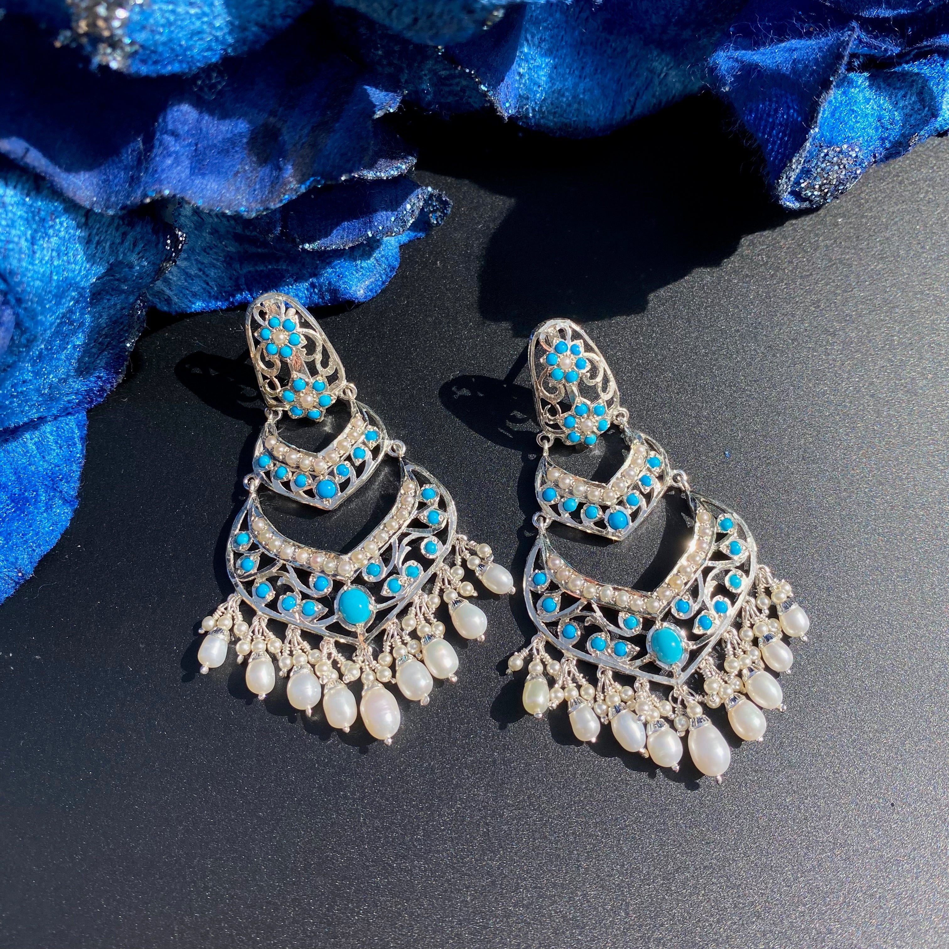 Turquoise Danglers | Buy Silver Earrings Online SER 082
