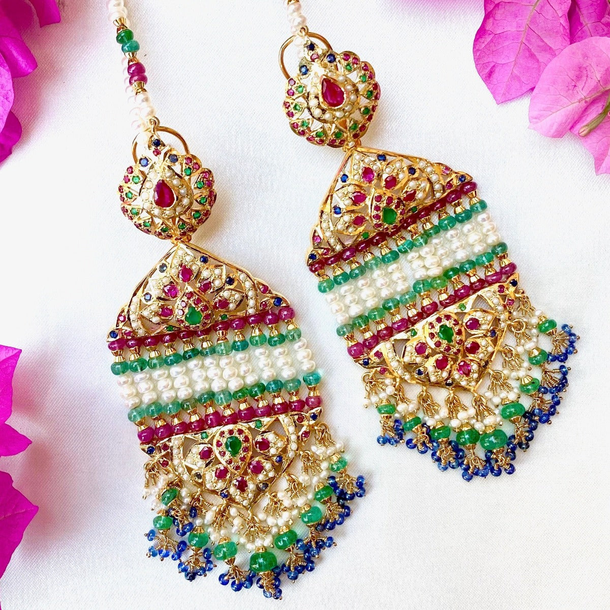 ruby emerald sapphire earrings jhoomer style