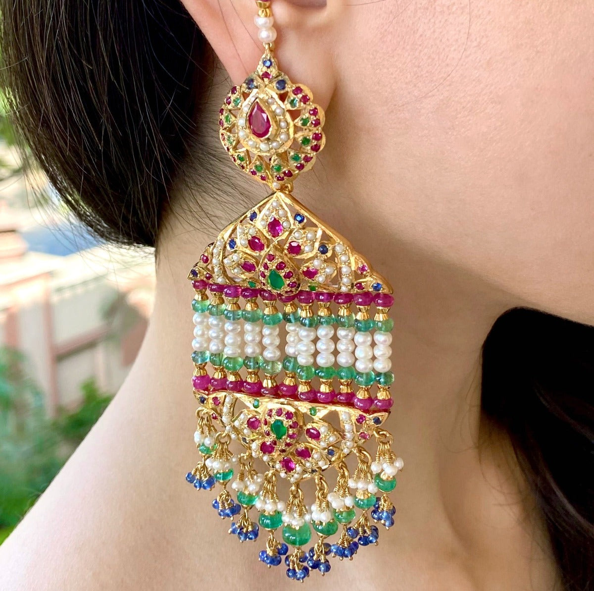 bridal wear Hyderabadi earrings in 925 silver with gold plating