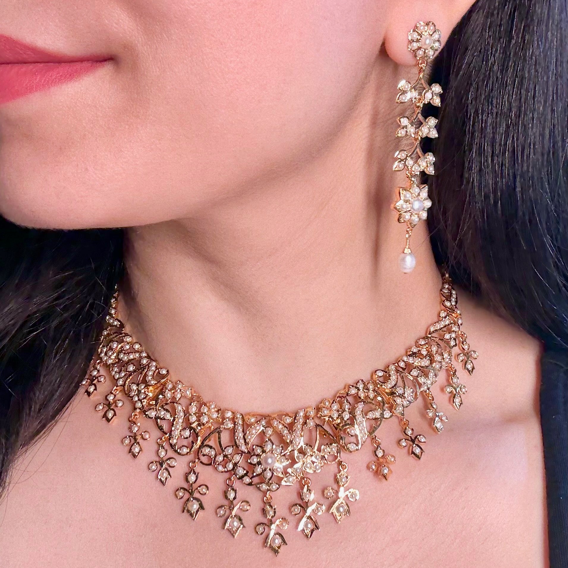 Exclusive Pearl Necklace Set | Gold Plated on Silver Base NS 426