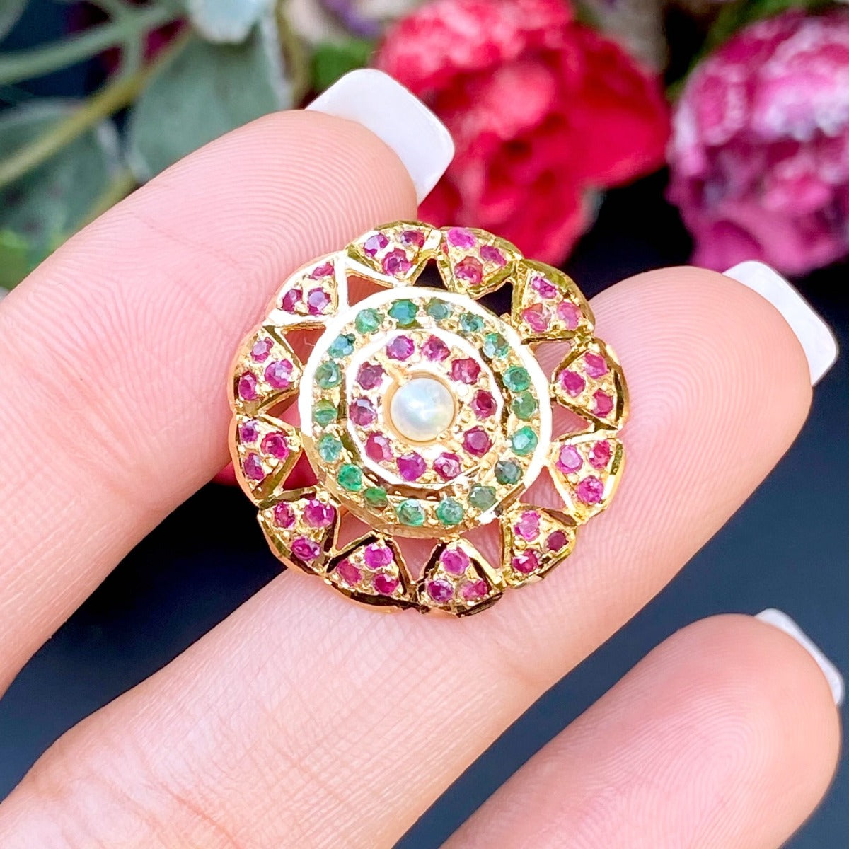 gold ring with ruby emerald tanishq