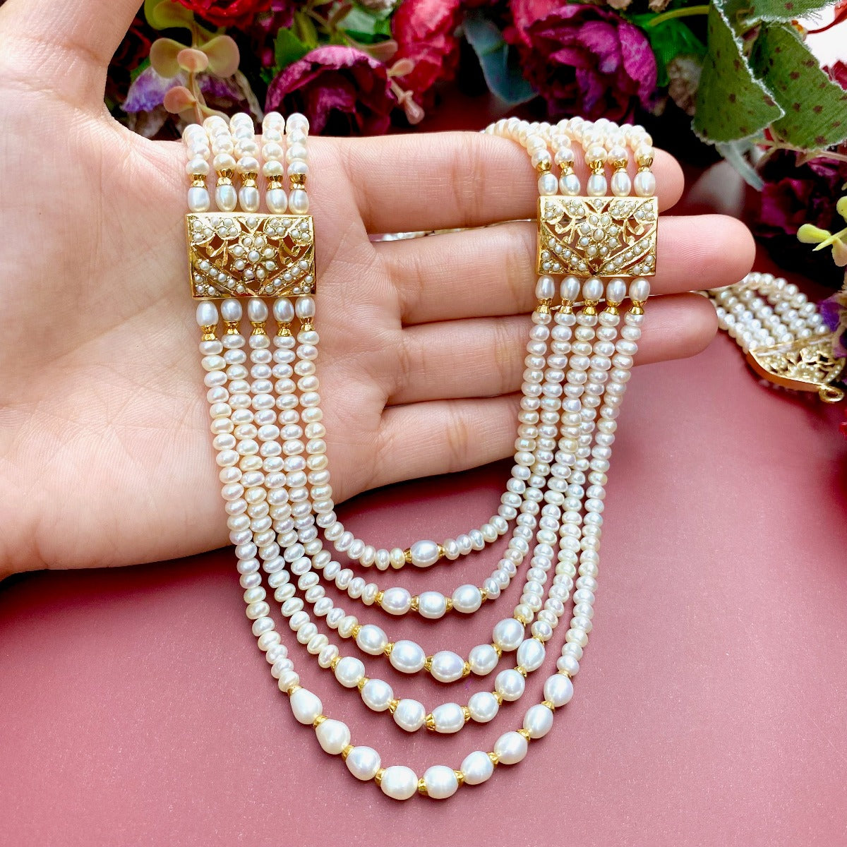 real pearls rani haar on silver with gold plating