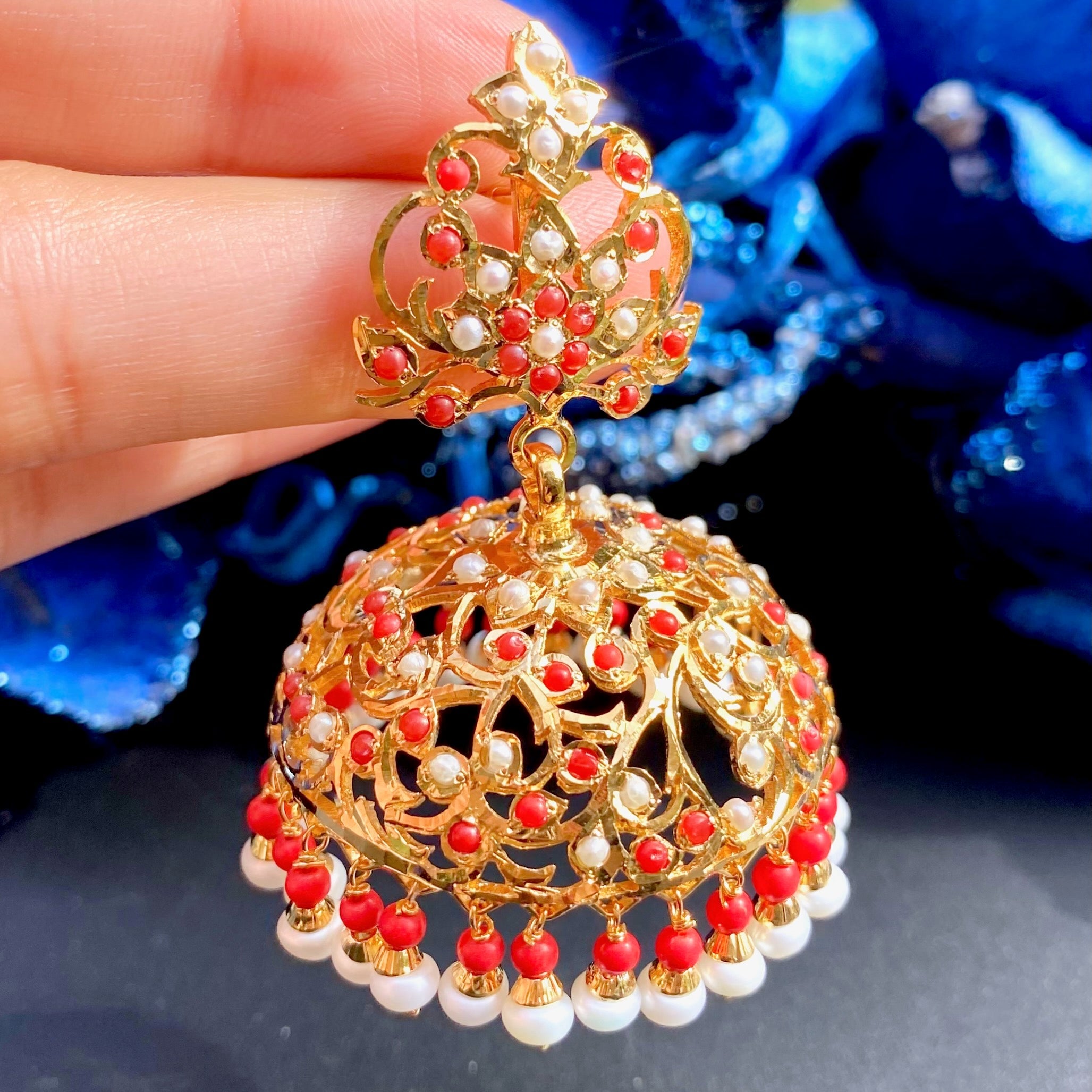 Buy Coral Jewellery Online | Large Gold Plated Indian Jhumka For Women ER 631