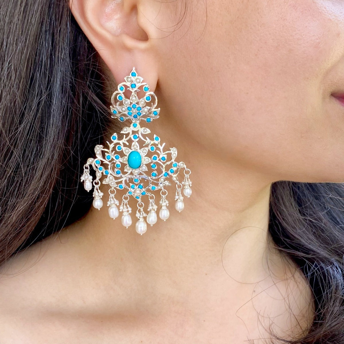 Edwardian Turquoise Earrings | Sterling Silver Antique Looks Jewelry Online