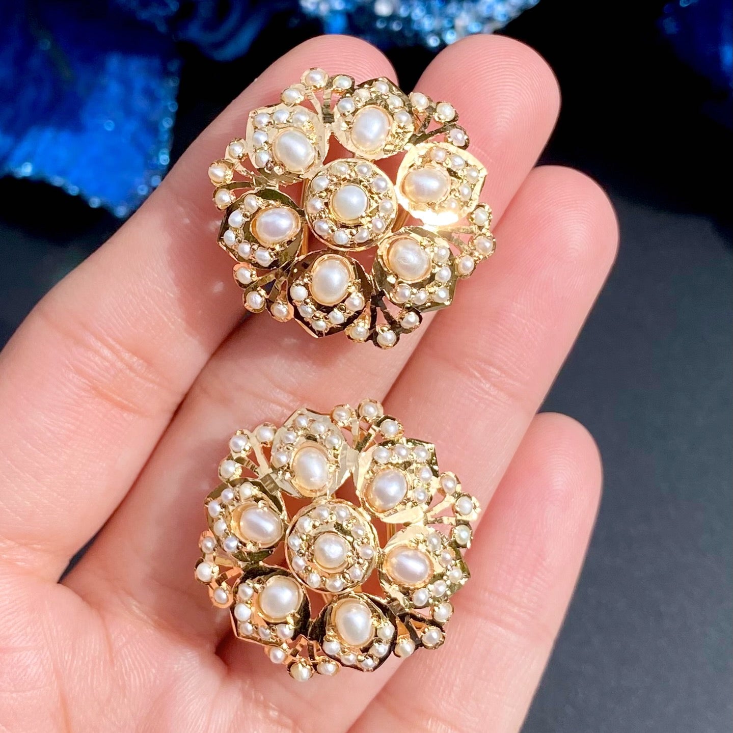 Classic Hyderabadi Pearl Stud Earrings | Round Tops for Women | Gold Plated Jewelry For Gifting ER 425