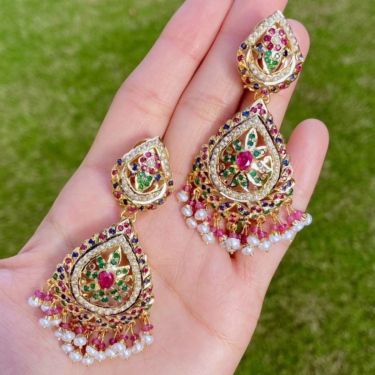 Multicolored Jadau Earrings in Gold Plated Silver  ER 161