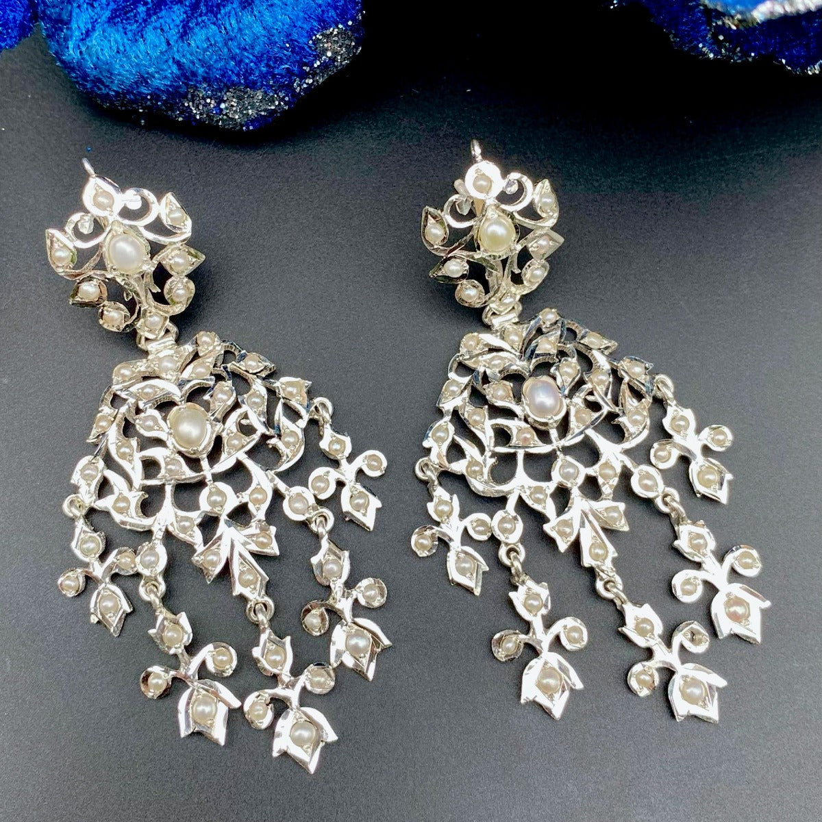 white silver earrings with freshwater pearls