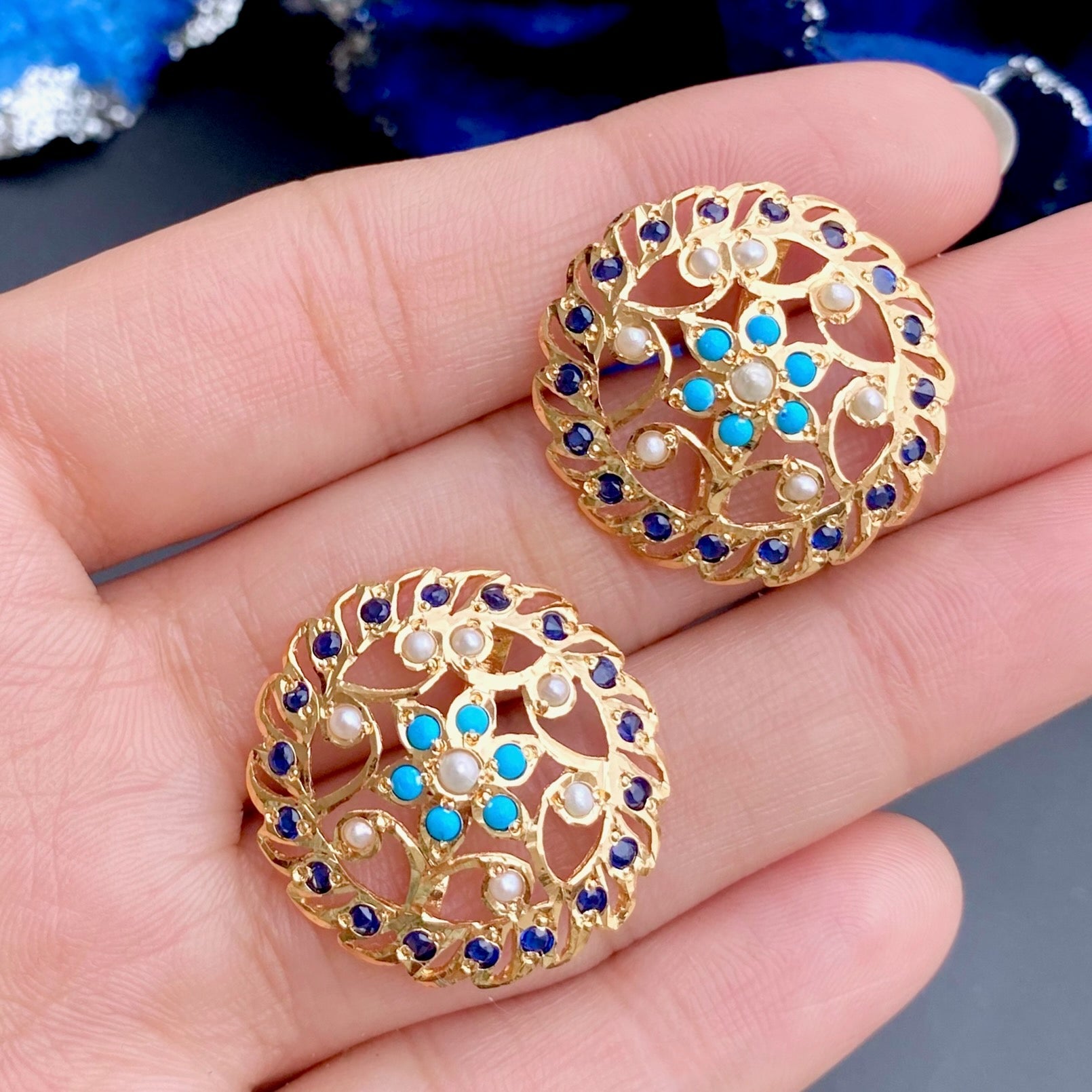 Unique Jadau Studs for Women | Gold Plated on Silver Base ER 595