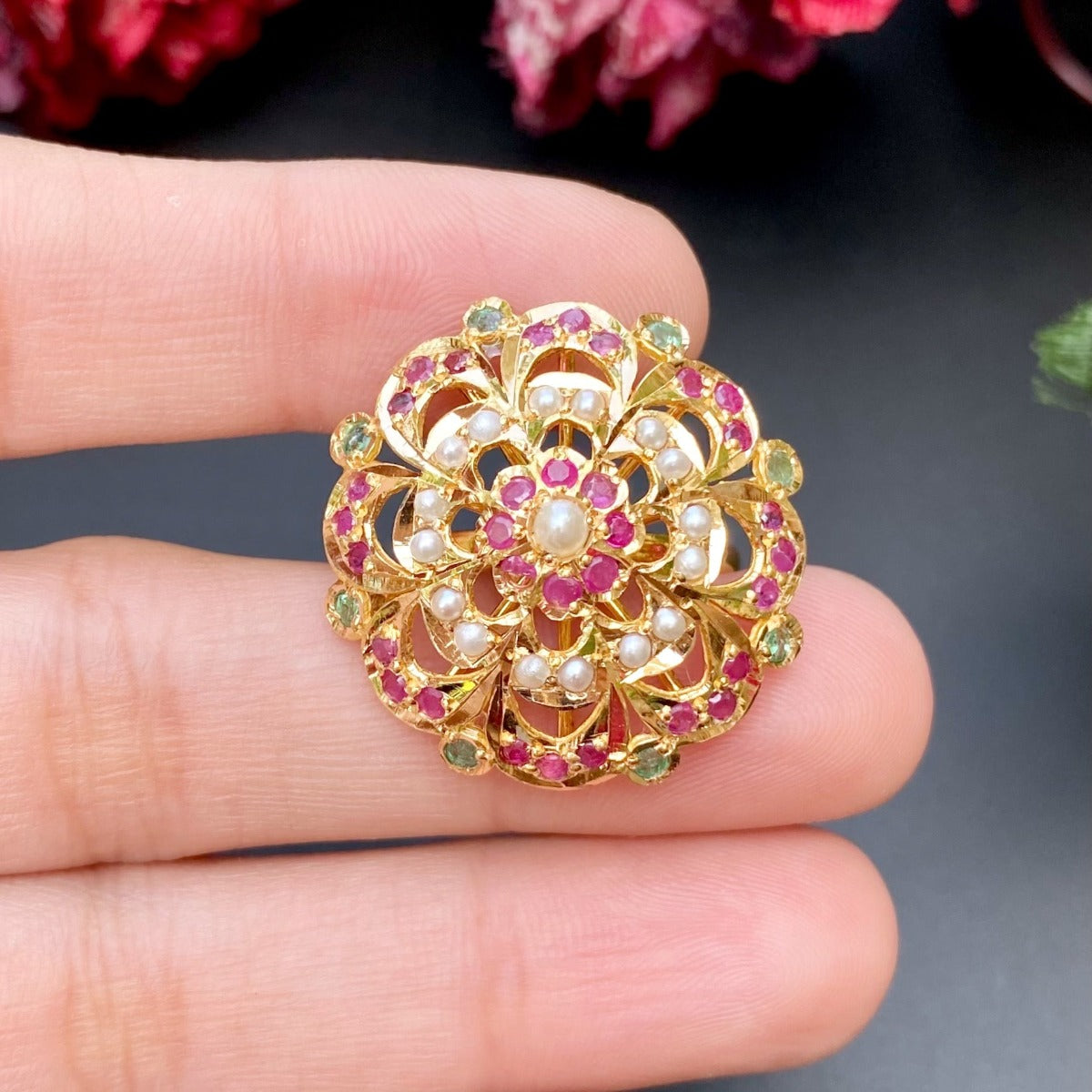 Floral Jadau Ring in 22ct Gold GLR 068