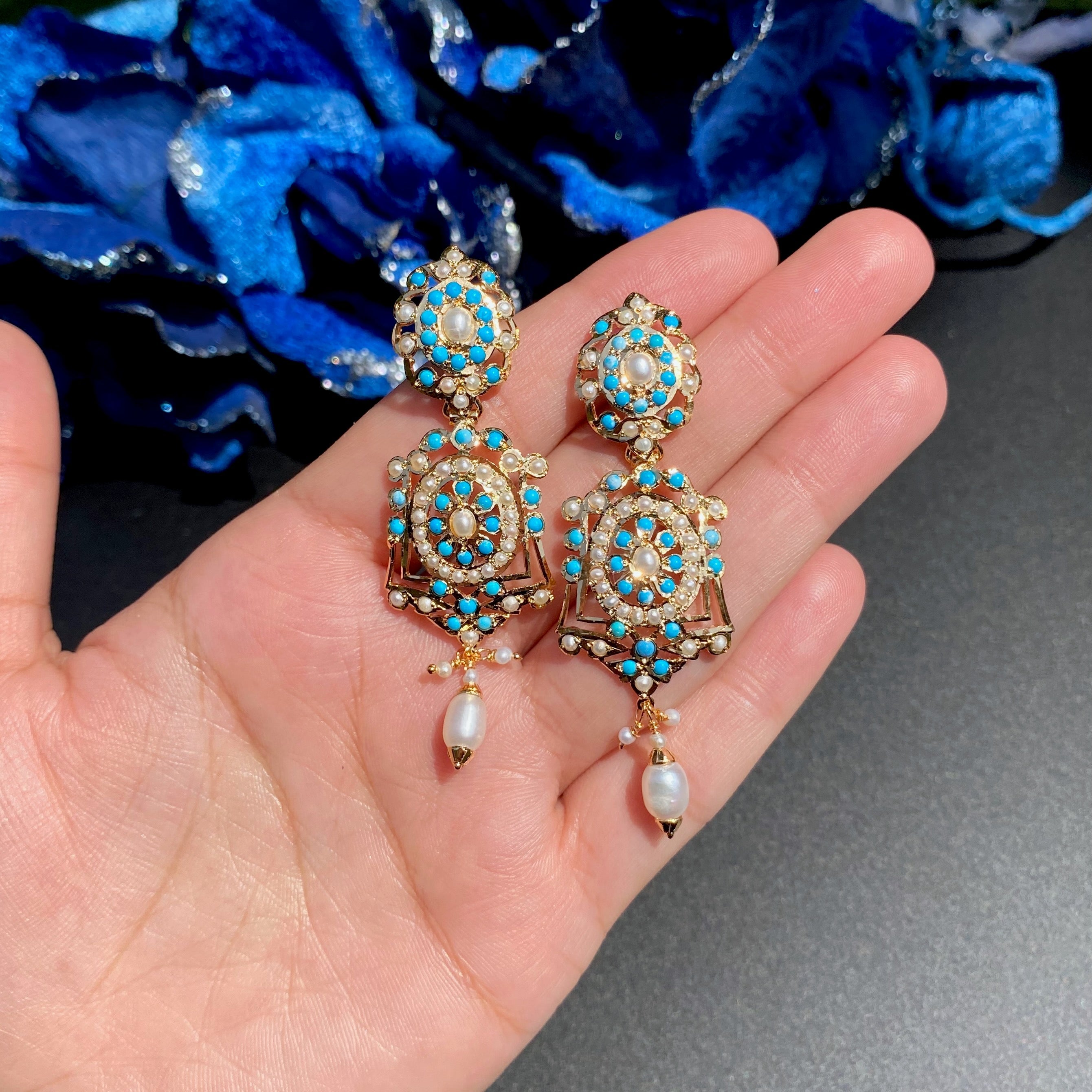 Stunning Turquoise Pendant & Earrings Set | Indo Western Design PS 126