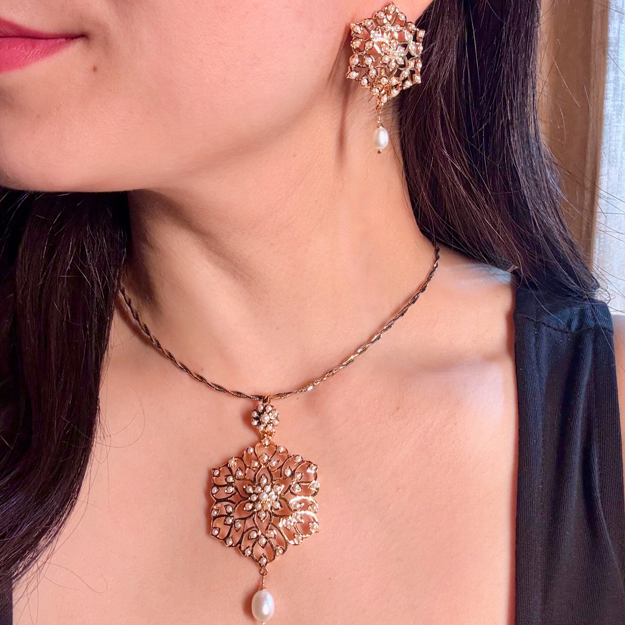 Exclusive Pearl Locket & Earrings Set | Gold Plated on Silver PS 129A