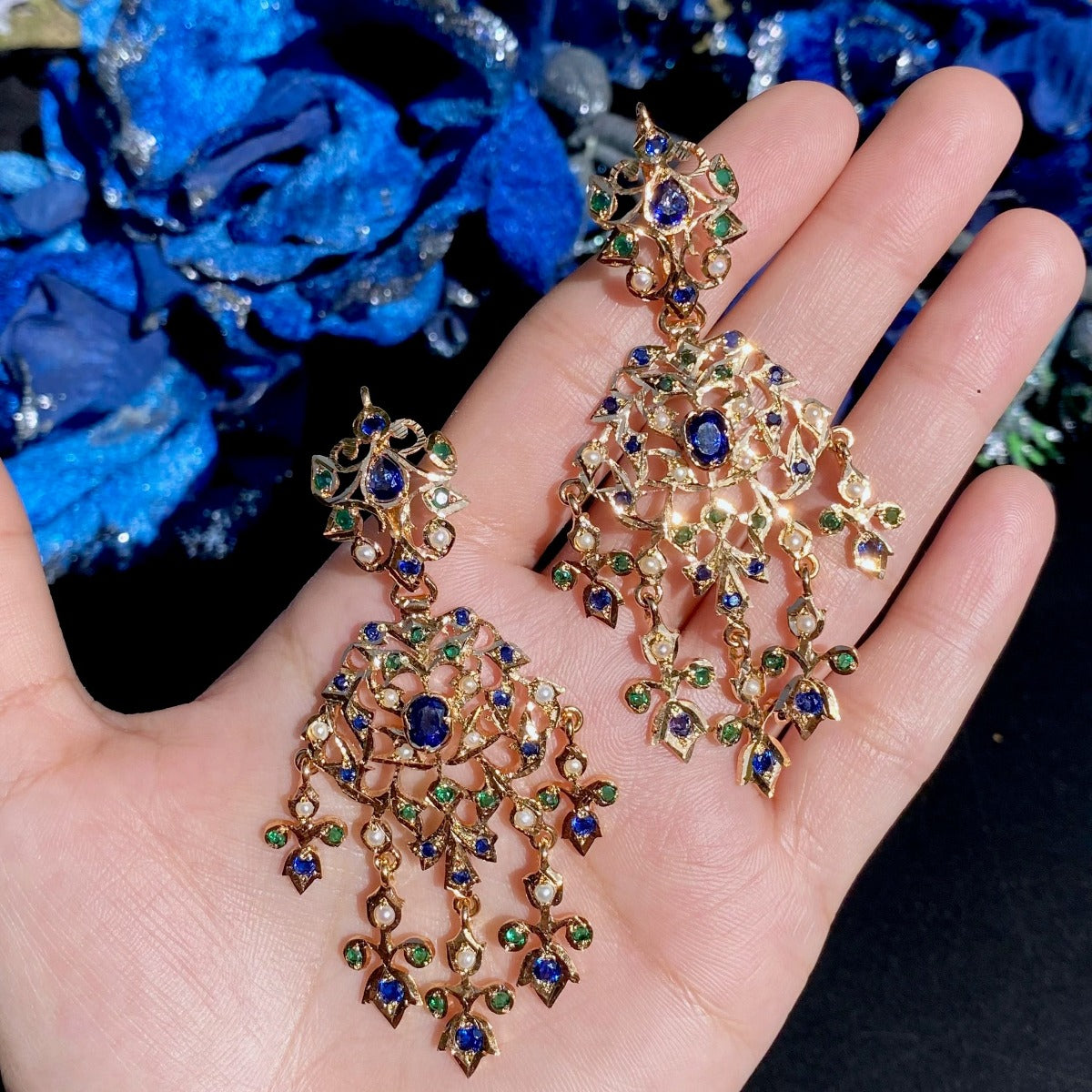 Hyderabadi blue sapphire earrings