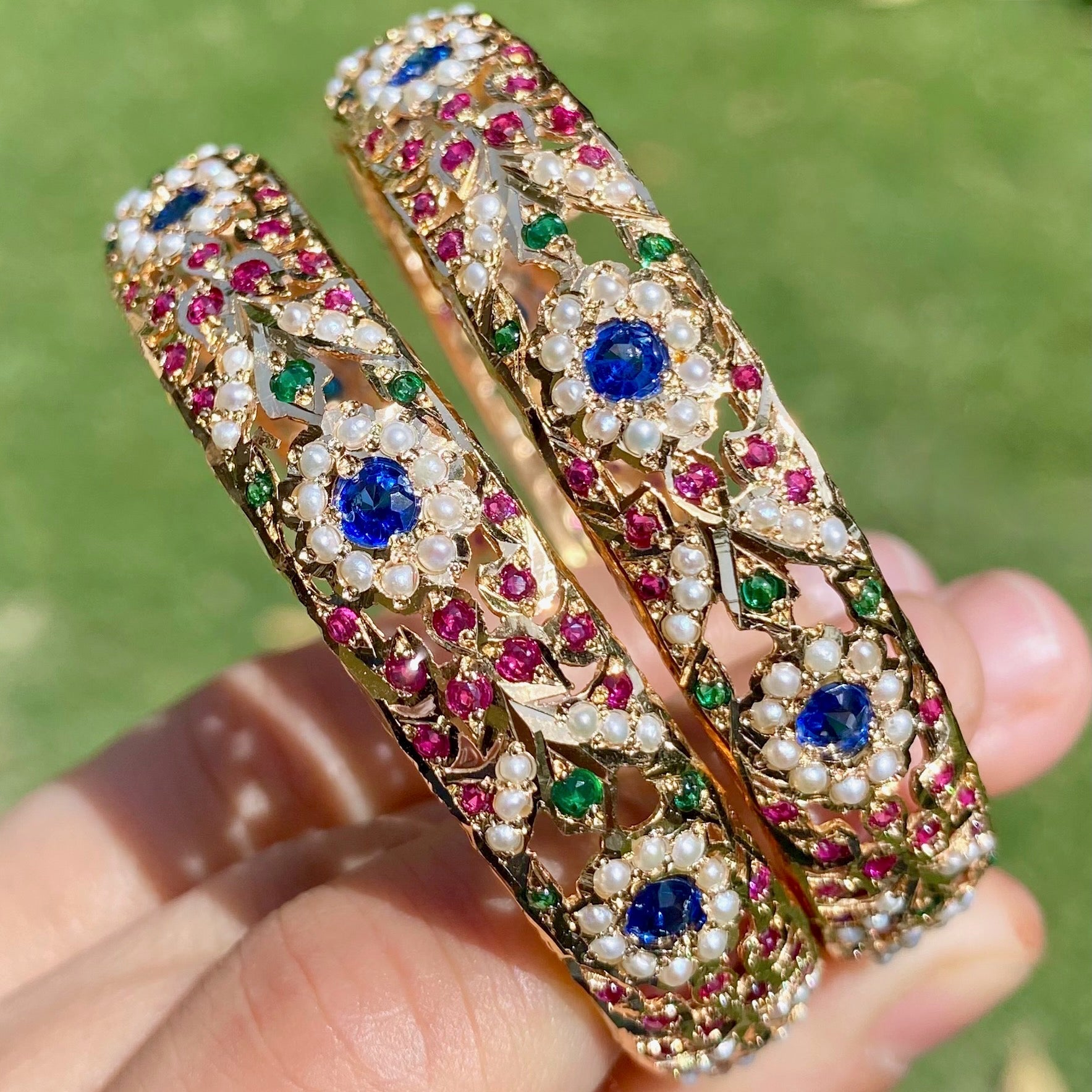 red and blue Bollywood bangles